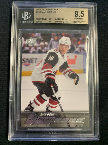 2015-16 UPPER DECK HOCKEY #204 ARIZONA COYOTES - MAX DOMI YOUNG GUNS ROOKIE CARD GRADED BGS 9.5 GEM MINT