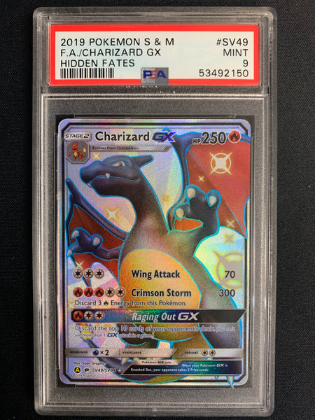 2019 POKEMON SUN & MOON HIDDEN FATES CHARIZARD GX FULL ART ULTRA RARE SV49/SV94 - GRADED PSA 9 MINT