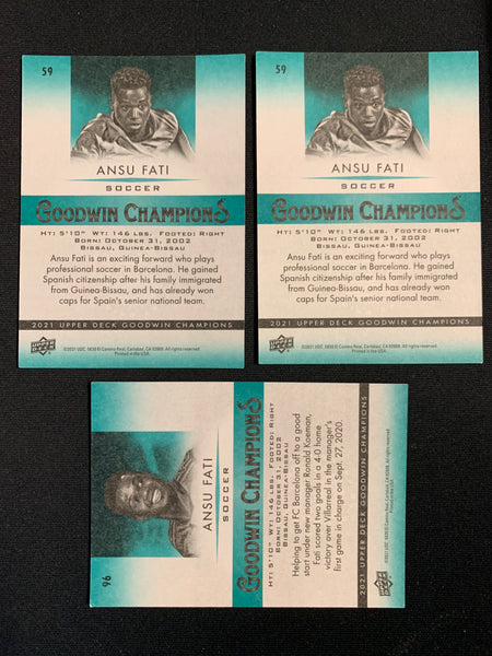 2021 UPPER DECK GOODWIN CHAMPIONS - ANSU FATI 3 CARD LOT