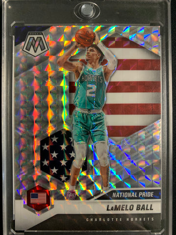 2020-2021 PANINI MOSAIC NBA BASKETBALL #257 CHARLOTTE HORNETS - LAMELO BALL MOSAIC SILVER NATIONAL PRIDE ROOKIE CARD