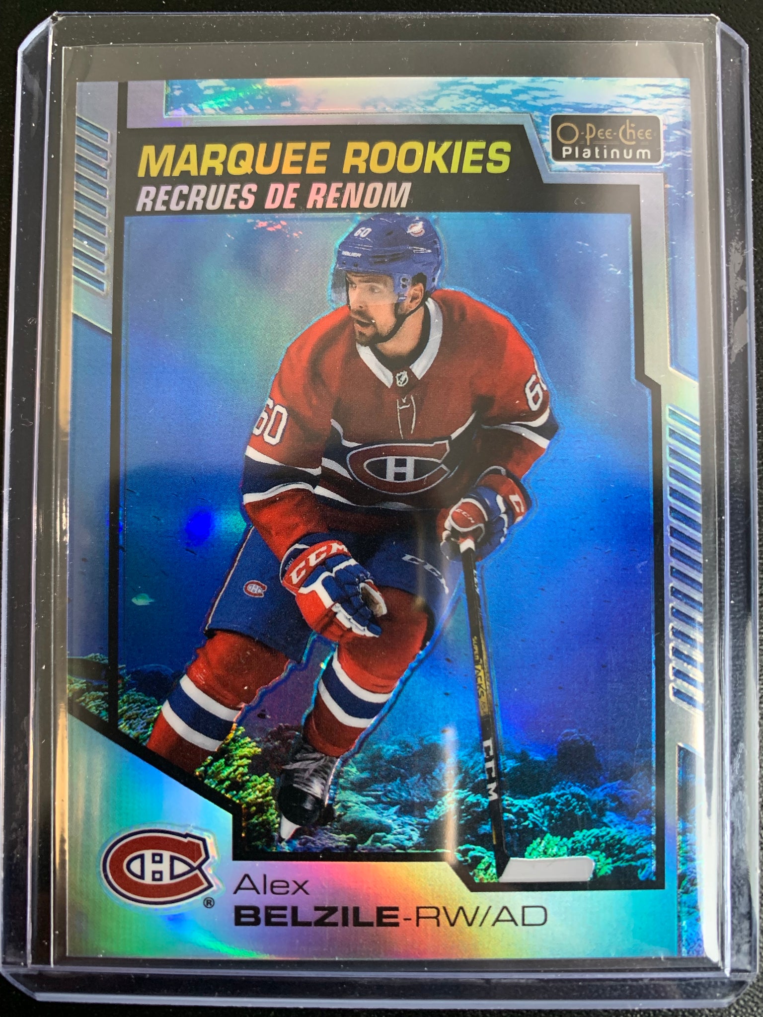 2020-21 UD O-PEE-CHEE PLATINUM HOCKEY #187 MONTREAL CANADIENS - ALEX BELZILE MARQUEE ROOKIES AQUAMARINE PARALLEL NUMBERED 161/499