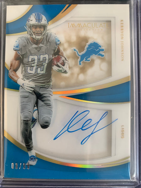 2019 PANINI IMMACULATE COLLECTION FOOTBALL #SHD-KJ DETROIT LIONS - KERRYON JOHNSON AUTOGRAPH NUMBERED 08/99