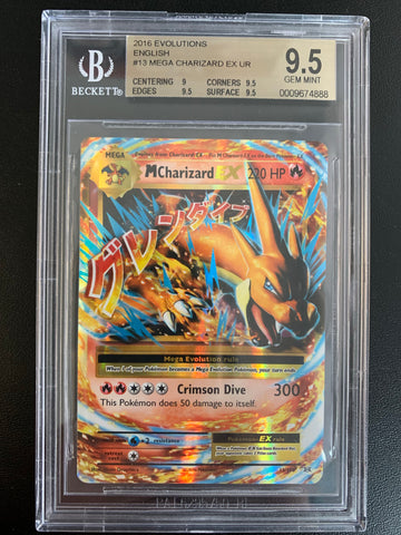 POKEMON 2016 EVOLUTIONS #13 MEGA CHARIZARD EX ULTRA RARE GRADED BECKETT 9.5 GEM MINT