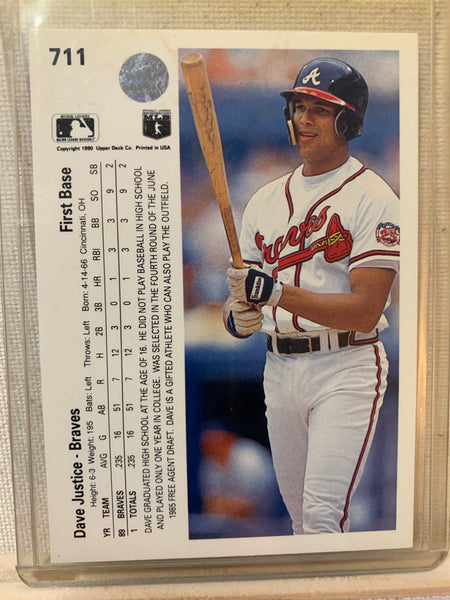 1990-91 UPPER DECK BASEBALL #711 - DAVID JUSTICE ROOKIE CARD RAW