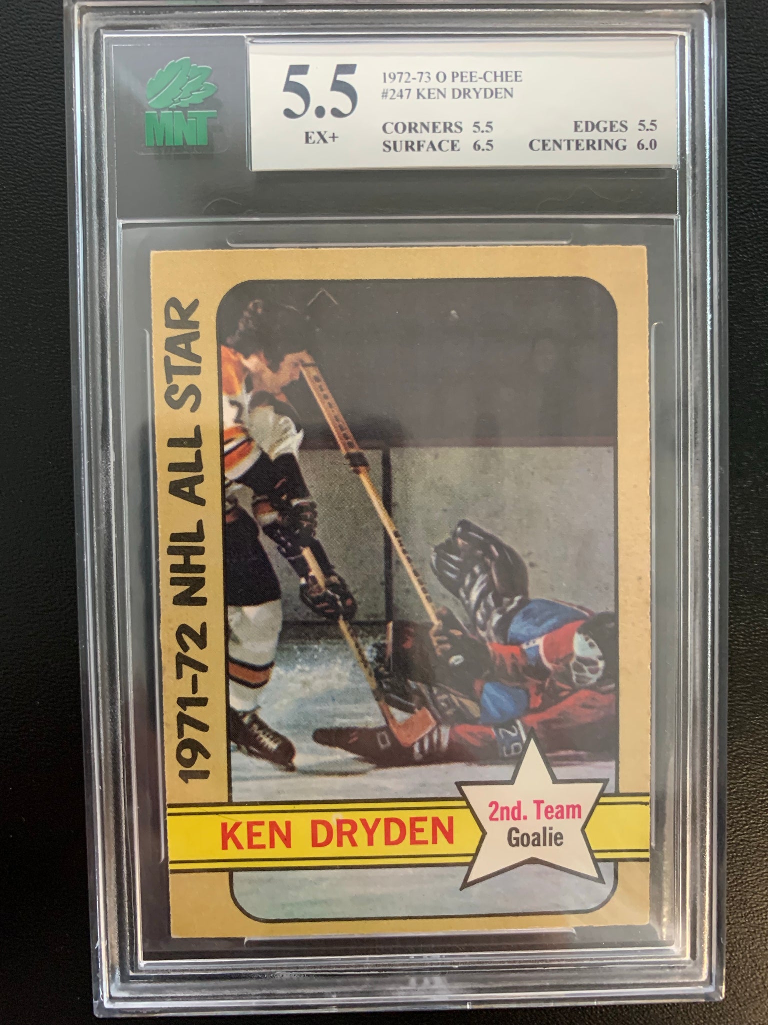 1972-73 O-PEE-CHEE HOCKEY #247 MONTREAL CANADIENS - KEN DRYDEN 1971-72 ALL-STAR GRADED MNT 5.5 EX+