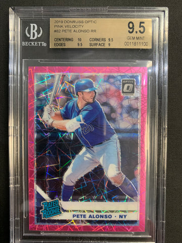 2019 PANINI DONRUSS OPTIC BASEBALL #82 NEW YORK METS - PETE ALONSO PINK VELOCITY RATED ROOKIE NUMBERED 166/199 GRADED BGS 9.5 GEM MINT