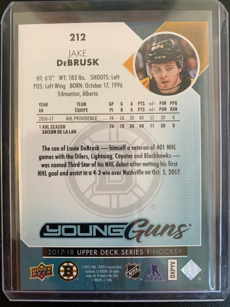 2017-18 UPPER DECK HOCKEY #212 BOSTON BRUINS - JAKE DEBRUSK YOUNG GUNS ROOKIE CARD