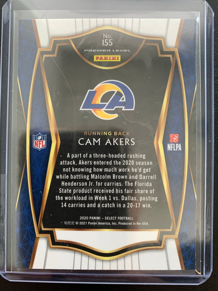 2020 PANINI SELECT FOOTBALL #155 LOS ANGELES RAMS - CAM AKERS SELECT PREMIER LEVEL ROOKIE CARD