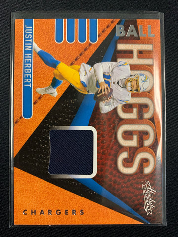 2021 PANINI ABSOLUTE NFL FOOTBALL #BH1 LOS ANGELES CHARGERS - JUSTIN HERBERT BALL HOGGS PATCH INSERT CARD