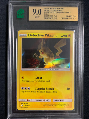 2019 POKEMON SUN & MOON DETECTIVE PIKACHU HOLO RARE 10/18 GRADED MNT 9.0 MINT