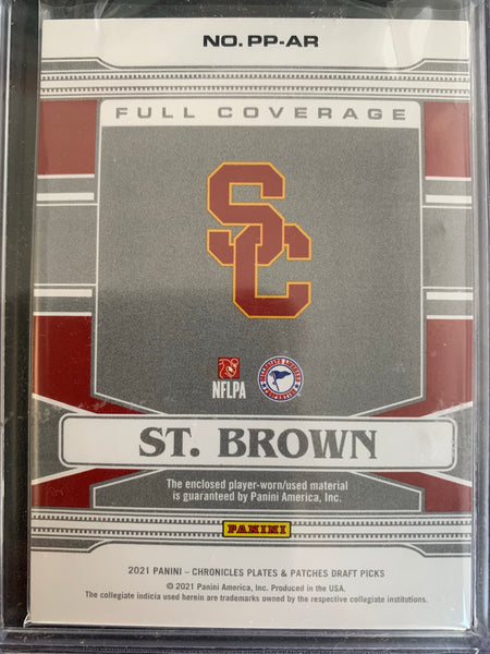 2021 PANINI CHRONICLES DRAFT PICKS FOOTBALL #PP-AR DETROIT LIONS - AMON-RA ST. BROWN PLATES & PATCHES FULL COVERAGE SWATCHES ROOKIE CARD