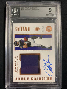 2019 PANINI ENCASED NFL FOOTBALL #125 BALTIMORE RAVENS - JUSTICE HILL ROOKIE CAP PATCH AUTO NUMBERED 23/50 GRADED BGS 9 , 10 AUTO