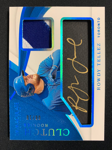 2019 PANINI IMMACULATE BASEBALL #CR-RT TORONTO BLUE JAYS - ROWDY TELLEZ CLUTCH ROOKIES PATCH AUTO NUMBERED 06/10