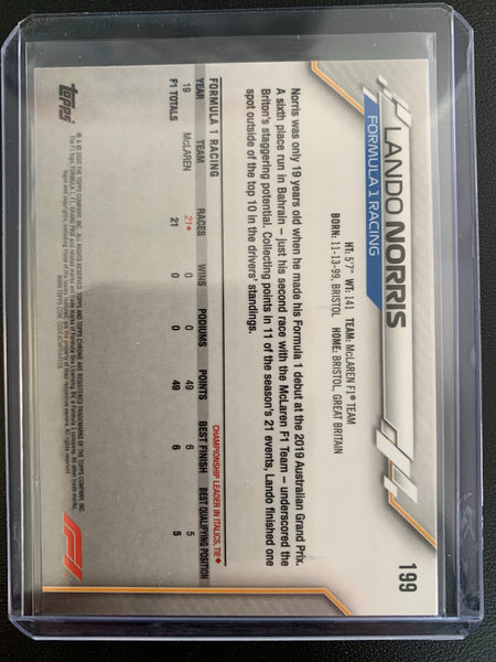 2020 TOPPS CHROME FORMULA 1 RACING #199 - LANDO NORRIS CHROME FORMULA 1 FRESHEST ROOKIE CARD