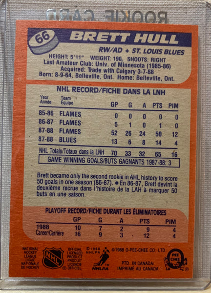 1988-89 O-PEE-CHEE HOCKEY #66 ST.LOUIS BLUES - BRETT HULL ROOKIE CARD RAW
