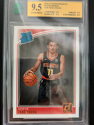 2018-19 PANINI DONRUSS BASKETBALL #198 ATLANTA HAWKS - TRAE YOUNG RATED ROOKIE CARD GRADED MNT 9.5 GEM MNT