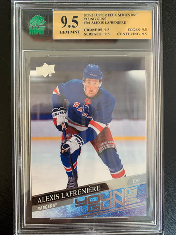 2020-21 UPPER DECK HOCKEY #201 NEW YORK RANGERS - ALEXIS LAFRENIERE YOUNG GUNS ROOKIE GRADED MNT 9.5 GEM MINT