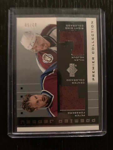 2003-04 UPPER DECK PREMIER HOCKEY #F-H COLORADO AVALANCHE - PETER FORSBERG / MILAN HEJDUK DUAL JERSEY CARD RAW