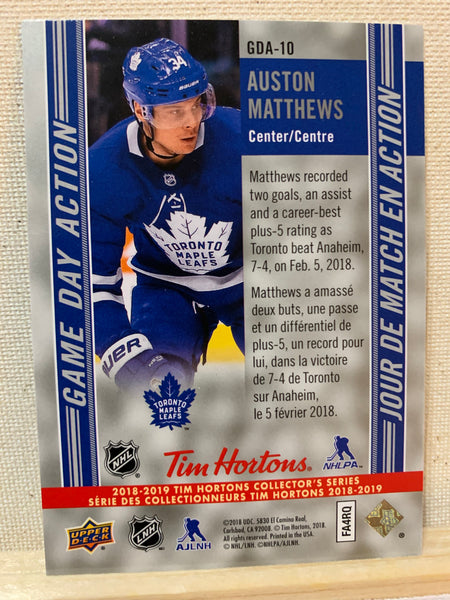 2018-19 TIM HORTONS HOCKEY #GDA-10 TORONTO MAPLE LEAFS - GAME DAY ACTION AUSTON MATTHEWS CARD RAW