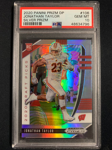 2020 PANINI PRIZM DP FOOTBALL #106 INDIANAPOLIS COLTS - JONATHAN TAYLOR SILVER PRIZM ROOKIE CARD GRADED PSA 10 GEM MINT