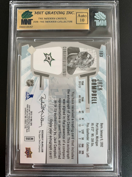 2013-14 UPPER DECK SPX HOCKEY #183 DALLAS STARS - JACK CAMPBELL SPX AUTOGRAPHED JERSEY ROOKIE CARD 240/499 GRADED MNT 9.0 MINT