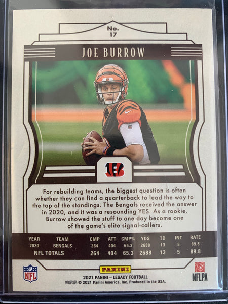 2021 PANINI LEGACY FOOTBALL #17 CINCINNATI BENGALS - JOE BURROW GREEN PARALLEL NUMBERED 001/100