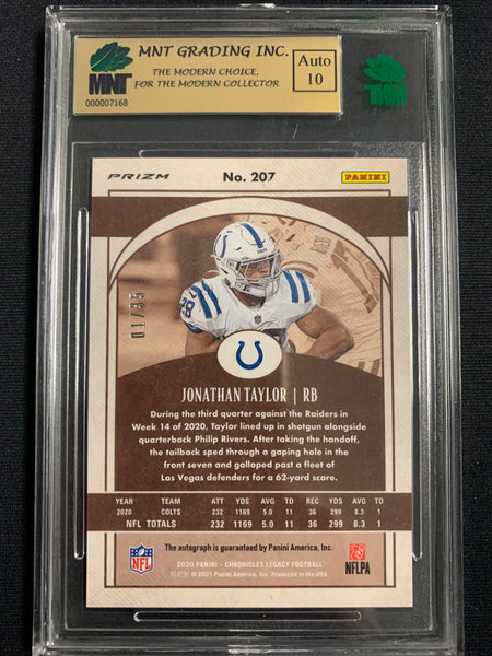 2020 PANINI CHRONICLES FOOTBALL #207 INDIANAPOLIS COLTS - JONATHAN TAYLOR LEGACY ROOKIE SIGNATURES ORANGE NUMBERED 01/35 GRADED MNT 9.5 GEM MINT