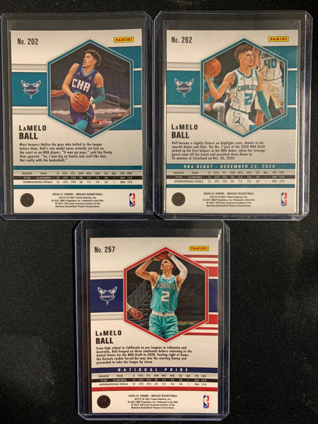 2020-2021 PANINI MOSAIC NBA BASKETBALL CHARLOTTE HORNETS - LAMELO BALL MOSAIC ROOKIE 3 CARD LOT