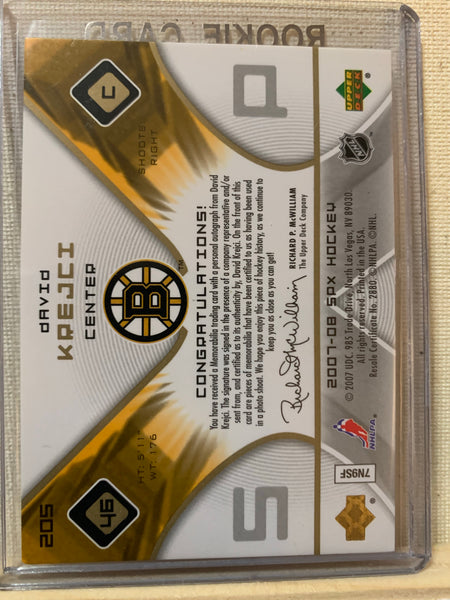 2007-08 SPX HOCKEY #205 BOSTON BRUINS - DAVID KREJCI SPX AUTOGRAPHED JERSEY ROOKIE CARD RAW