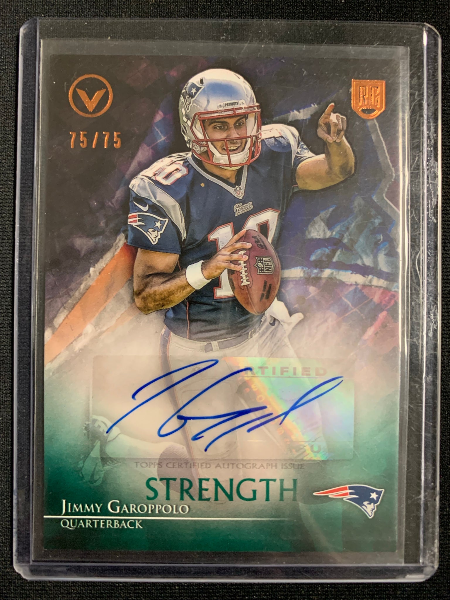 2014 TOPPS VALOR FOOTBALL #VA-JG NEW ENGLAND PATRIOTS - JIMMY GAROPPOLO AUOTGRAPHED ROOKIE CARD NUMBERED 75/75