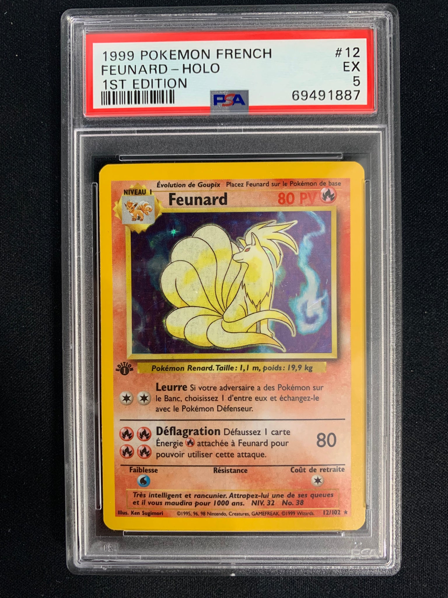1999 POKEMON FRENCH 1ST EDITION NINETALES (FEUNARD) HOLO 12/102 GRADED PSA 5 EX