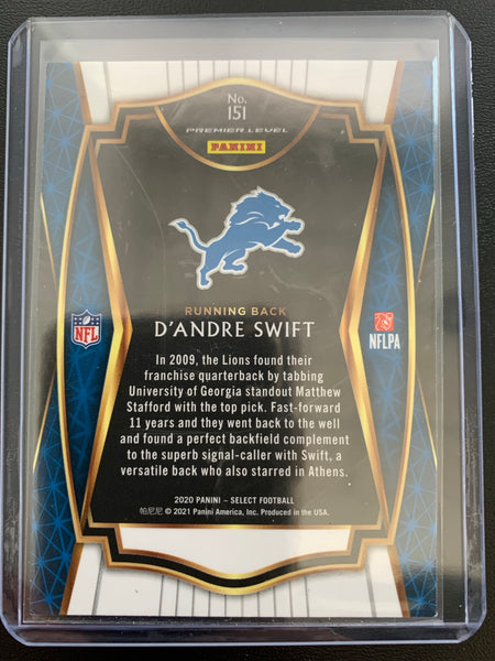 2020 PANINI SELECT FOOTBALL #151 DETROIT LIONS - D'ANDRE SWIFT SELECT PREMIER LEVEL ROOKIE CARD