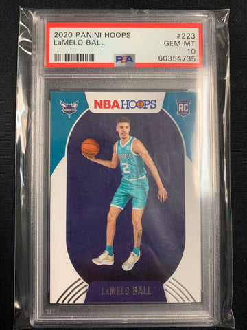 2020-2021 PANINI NBA HOOPS BASKETBALL #223 CHARLOTTE HORNETS - LAMELO BALL ROOKIE CARD GRADED PSA 10 GEM MT