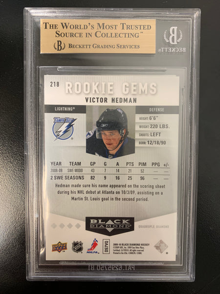 2009-10 UPPER DECK BLACK DIAMOND HOCKEY #218 TAMPA BAY LIGHTNING - VICTOR HEDMAN QUAD DIAMOND ROOKIE CARD GRADED BGS 9.5 GEM MINT