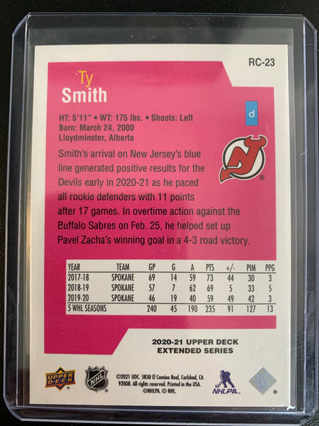 2020-21 UPPER DECK EXTENDED HOCKEY #RC-23 NEW JERSEY DEVILS - TY SMITH ROOKIE CLASS ROOKIE CARD