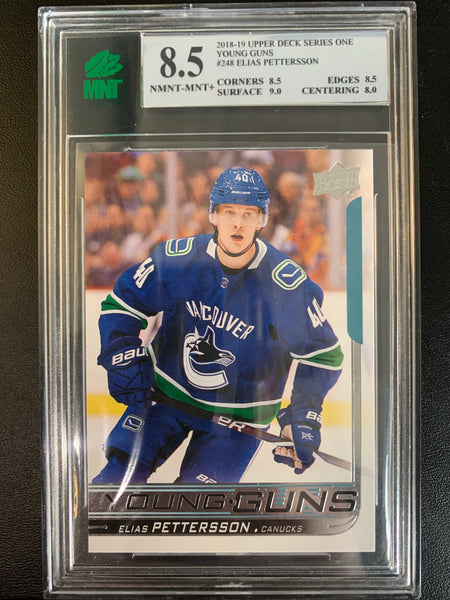 2018-19 UPPER DECK HOCKEY #248 VANCOUVER CANUCKS - ELIAS PETTERSSON ROOKIE CARD GRADED MNT 8.5 NMNT-MNT+