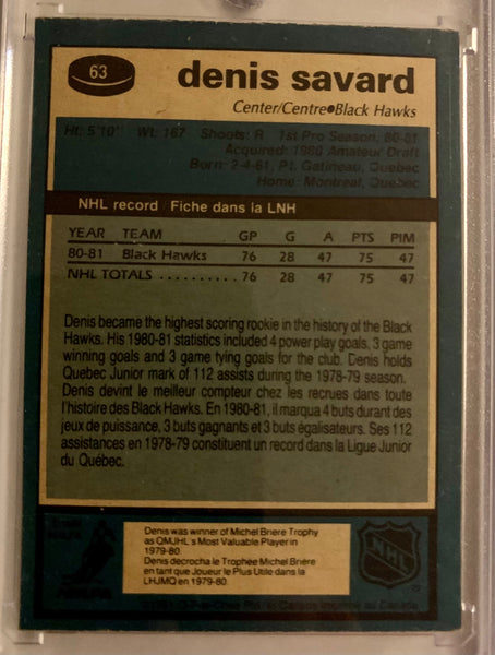 1981-82 O-PEE-CHEE HOCKEY #63 CHICAGO BLACKHAWKS - DENIS SAVARD ROOKIE CARD RAW