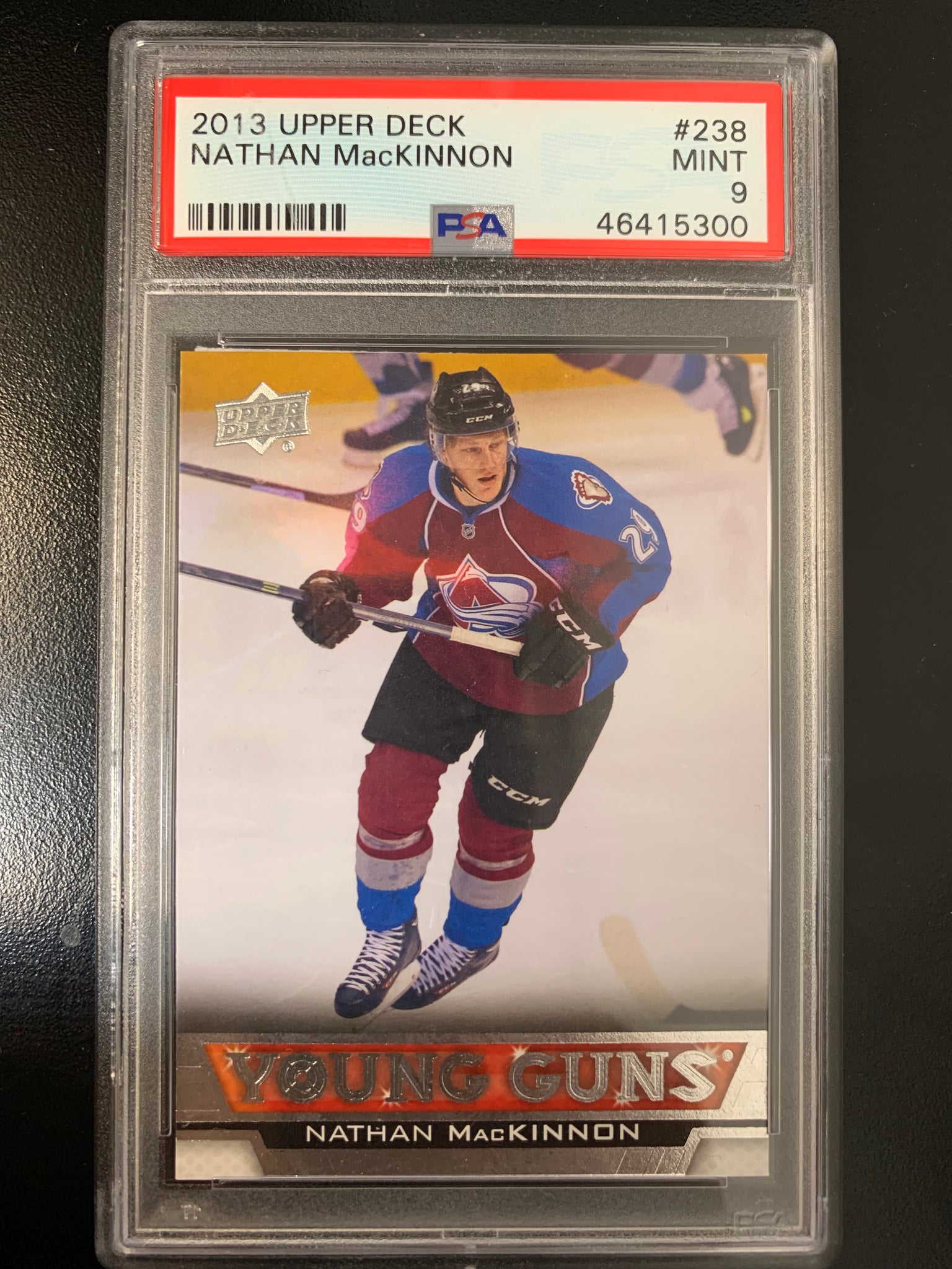 2013-14 UPPER DECK HOCKEY #238 COLORADO AVALANCHE - NATHAN MACKINNON YOUNG GUNS ROOKIE CARD GRADED PSA 9 MINT