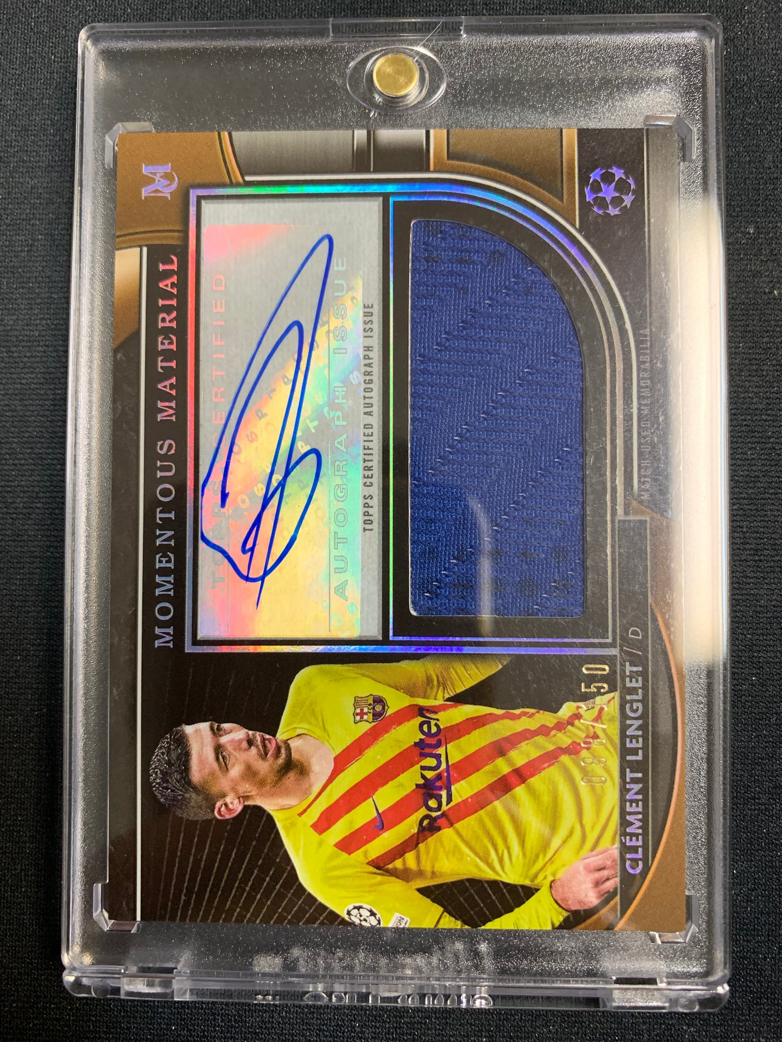 2021-22 TOPPS UEFA MUSEUM COLLECTION SOCCER #MMJA-CL - FC BARCELONA - CLEMENT LENGLET MOMENTOUS MATERIAL JUMBO AUTOGRAPHS NUMBERED 088/150