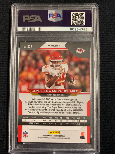 2020 PANINI PRIZM FOOTBALL #328 KANSAS CITY CHIEFS - CLYDE EDWARDS-HELAIRE PRIZM GREEN SP ROOKIE CARD GRADED PSA 10 GEM MINT