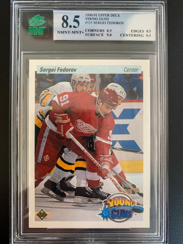 1990-91 UPPER DECK HOCKEY SERIES TWO #525 DETROIT RED WINGS - SERGEI FEDEROV YOUNG GUNS ROOKIE CARD GRADED MNT 8.5 NMNT-MINT+