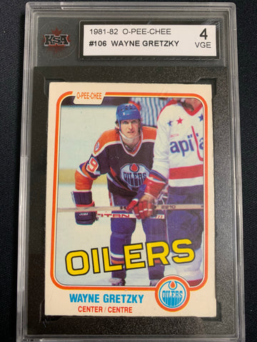 1981-82 O-PEE-CHEE HOCKEY #106 EDMONTON OILERS - WAYNE GRETZKY CARD GRADED KSA 4 VG-E