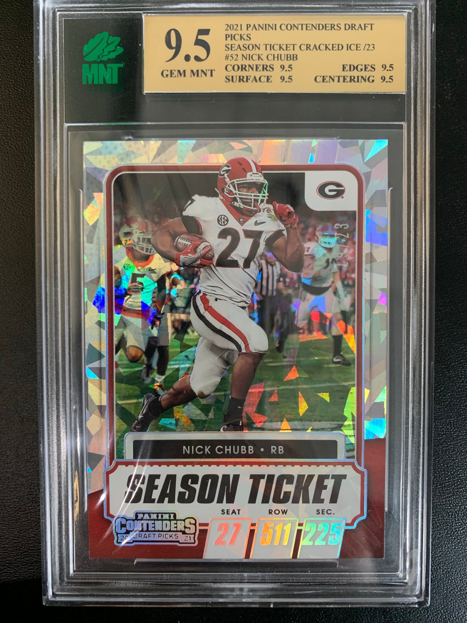 2021 PANINI CONTENDERS DRAFT PICKS FOOTBALL #52 CLEVELAND BROWNS - NICK CHUBB CRACKED ICE SEASON TICKET NUMBERED 19/23 GRADED MNT 9.5 GEM MINT