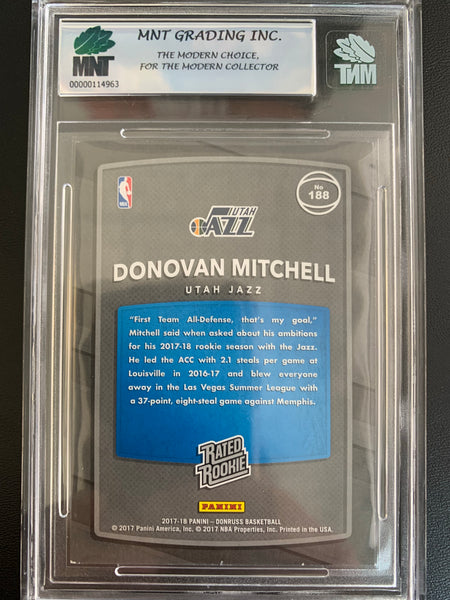 2017-18 PANINI DONRUSS BASKETBALL #188 UTAH JAZZ - DONOVAN MITCHELL RATED ROOKIE CARD GRADED MNT 8.5 NMNT-MINT+