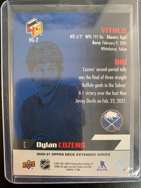 2020-21 UPPER DECK EXTENDED HOCKEY #HG-2 BUFFALO SABRES - DYLAN COZENS HOLOGR-FX ROOKIE CARD