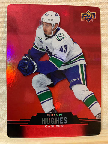 2020-21 TIM HORTONS HOCKEY #DC-22 VANCOUVER CANUCKS - RED DIE CUT QUINN HUGHES CARD RAW