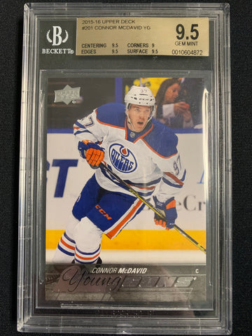 2015-16 UPPER DECK HOCKEY #201 EDMONTON OILERS - CONNOR MCDAVID ROOKIE CARD GRADED BGS 9.5 GEM MINT