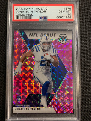 2020 PANINI MOSAIC FOOTBALL #276 INDIANAPOLIS COLTS - JONATHAN TAYLOR PINK CAMO PARALLEL ROOKIE GRADED PSA 10 GEM MINT