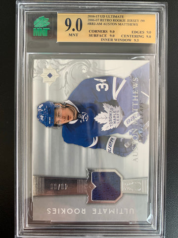 2016-17 UPPER DECK ULTIMATE HOCKEY #RRJ-AM TORONTO MAPLE LEAFS - AUSTON MATTHEWS ULTIMATE ROOKIES JERSEY ROOKIE CARD 40/99 GRADED MNT 9.0 MINT