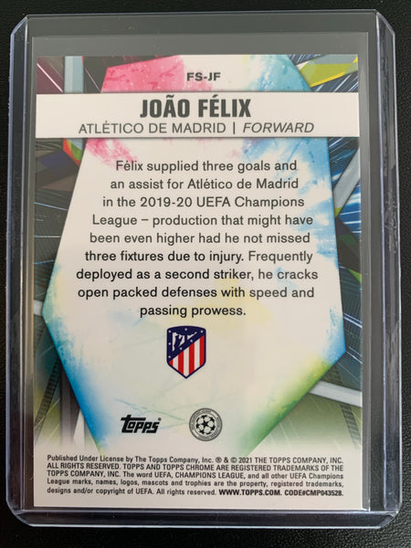 2021 TOPPS CHROME UEFA CHAMPIONS LEAGUE SOCCER #FS-JF ATLETICO DE MADRID - JOAO FELIX FUTURE STARS INSERT CARD